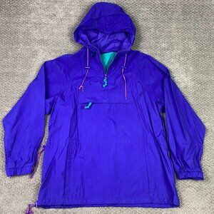 Vintage Eddie Bauer Jacket Mens Medium Purple Anorak Windbreaker Hood Hooded 90s